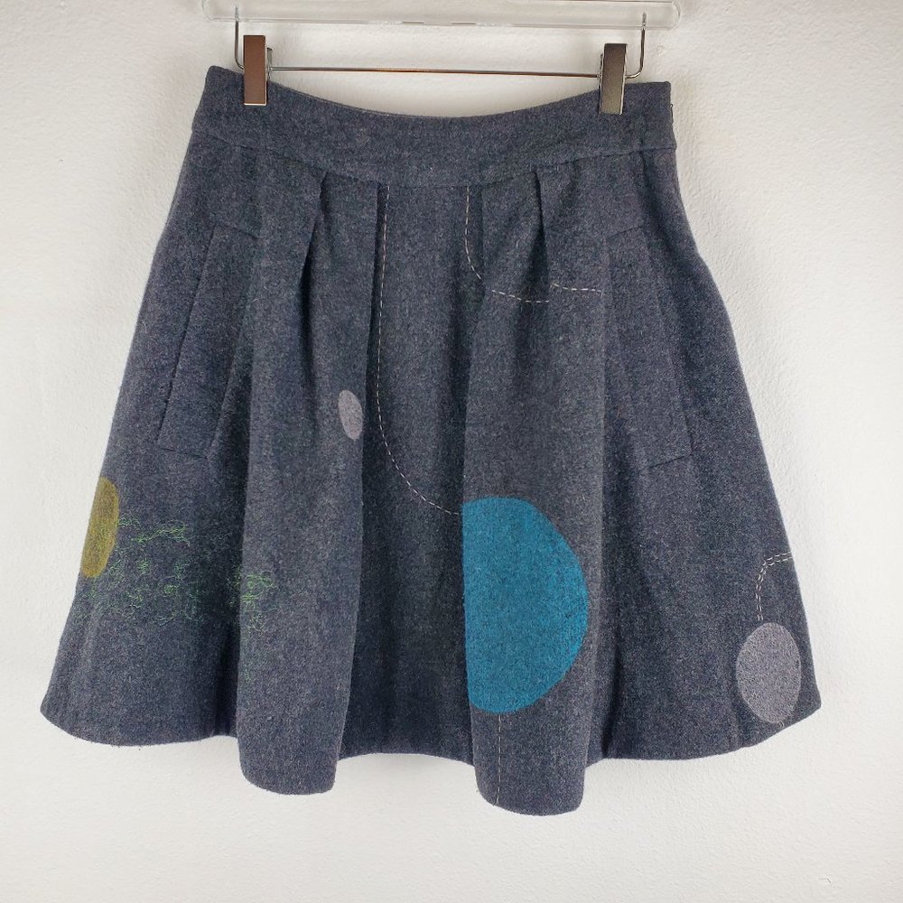 Vintage skirt Lithe anthropologie grey blue wool pleated 2 academia boho